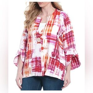 NWT ALI MILES Pink Tie Dye Linen Button Blazer Jacket Tulip Sleeve Size 1X
